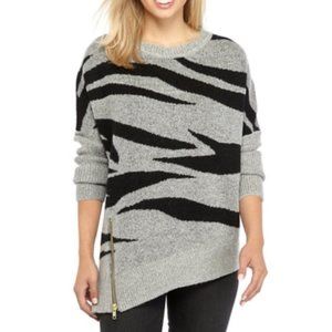 NWT Adyson Parker Black and Gray Zebra Print Asymmetrical Sweater Size M